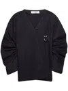 Jw Anderson Oversized V-neck Gathered Sleeve Top In Blue