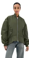 Jw Anderson Green Curved Hem Oversized Bomber Jacket In Olive