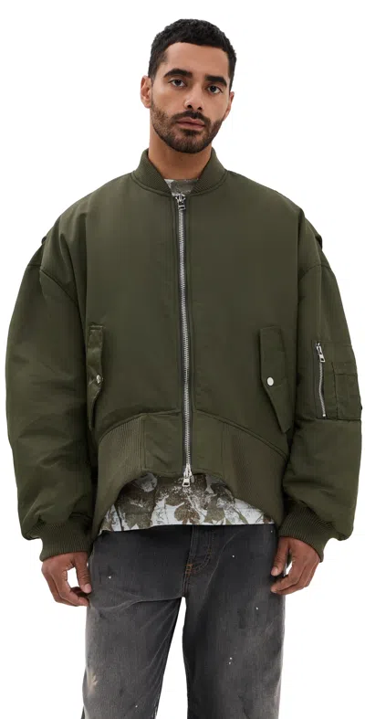 Jw Anderson Oversized Curved Hem Bomber Jacket Olive In Green