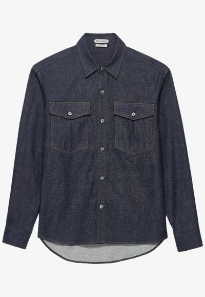 Jw Anderson Oversized Denim Shirt With Logo-patch In Brown