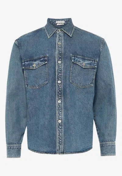 Jw Anderson Oversized Denim Shirt With Logo-patch In Blue