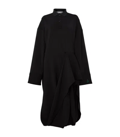 Jw Anderson Oversized Draped Polo Midi Dress In Black