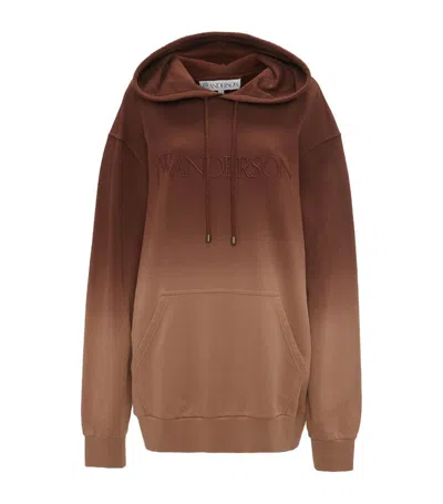Jw Anderson Gradient Hoodie With Logo Embroidered In Brown