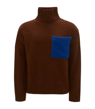 Jw Anderson Oversized Pocket-detail Rollneck Sweater In Brown