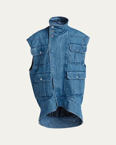 Jw Anderson Oversized Sleeveless High-neck Denim Jacket In Mid Blue