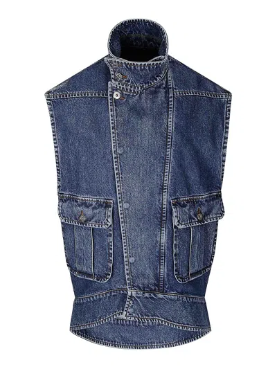 Jw Anderson Oversized Sleeveless High Neck Jacket In Dark Wash