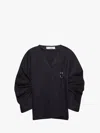 Jw Anderson Oversized V-neck Gathered Sleeve Top In Blue