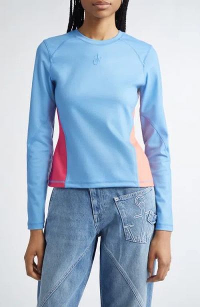 Jw Anderson Panelled Colorblock Anchor Embroidered Top In Blue