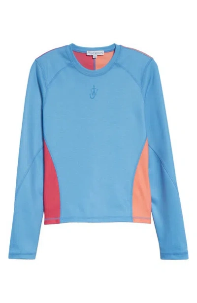 Jw Anderson Panelled Colorblock Anchor Embroidered Top In Sky Blue/multi
