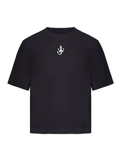 Jw Anderson Panelled Cropped T-shirt With Anchor Embroidery In Black