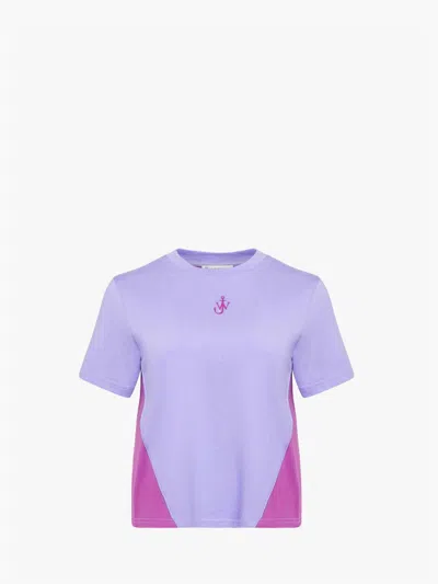 Jw Anderson Panelled Cropped T-shirt With Anchor Embroidery In Blue