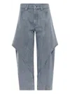 Jw Anderson Mens Light Grey Cropped Sculptural Denim Jeans In Gray