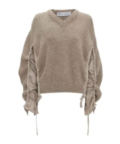 Jw Anderson Panelled-sleeve Ribbed Jumper In Neutrals