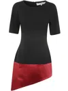 Jw Anderson Black Crew-neck Asymmetric Minidress In Black Red