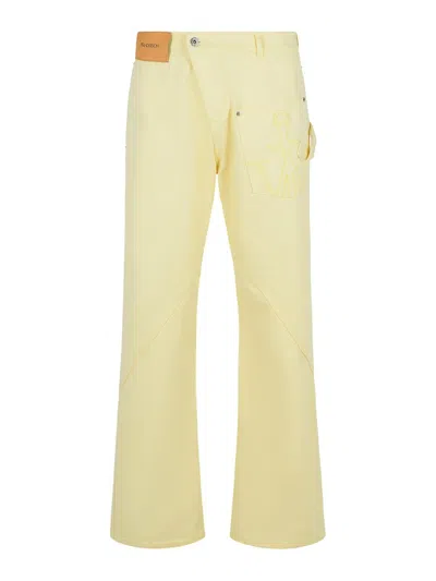 Jw Anderson Workwear Cotton Pants With Yellow Twisted Leg