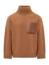 Jw Anderson J. W. Anderson Wool Blend Sweater With Leather Pocket Detail In Brown