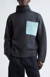 Jw Anderson Patch Pocket Turtleneck Sweater In Dark Grey/arctic Blue