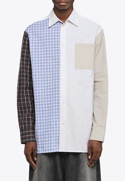 JW ANDERSON PATCHWORK LONG-SLEEVED CHECKED SHIRT