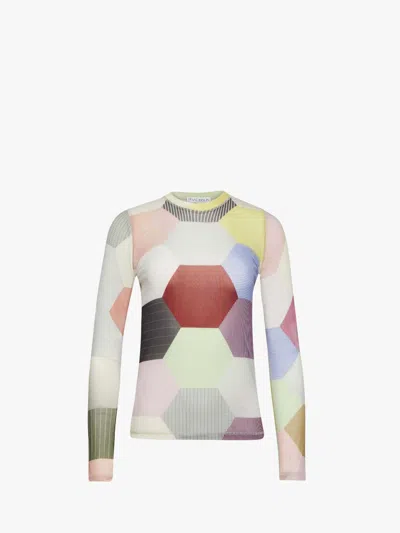 Jw Anderson Patchwork' Print - Sheer Long Sleeve Top In White