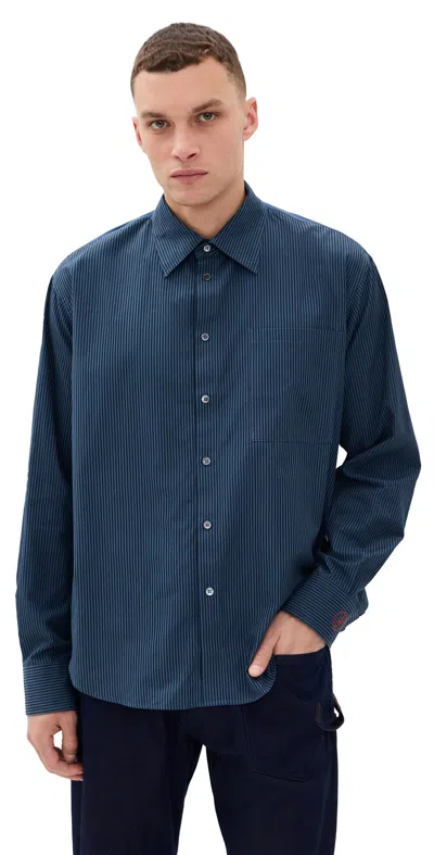 JW ANDERSON PATCHWORK STRIPED SHIRT NAVY
