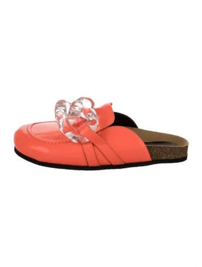 Pre-owned Jw Anderson Patent Leather Chain-link Accents Loafers In Orange
