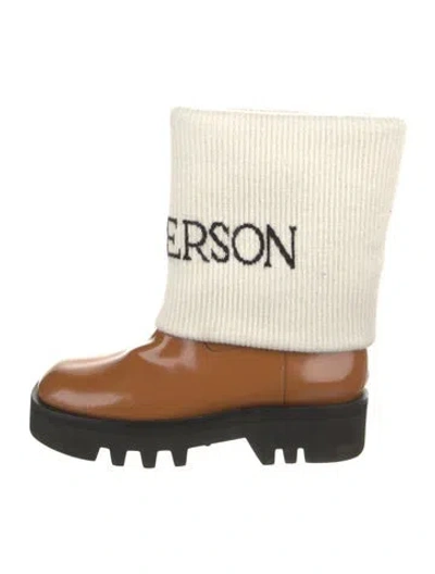 Pre-owned Jw Anderson Patent Leather Colorblock Pattern Moto Boots In Black