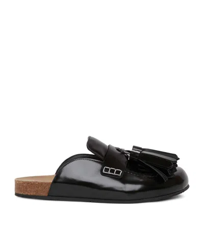 Jw Anderson Tassel Loafer Leather Mules In Black