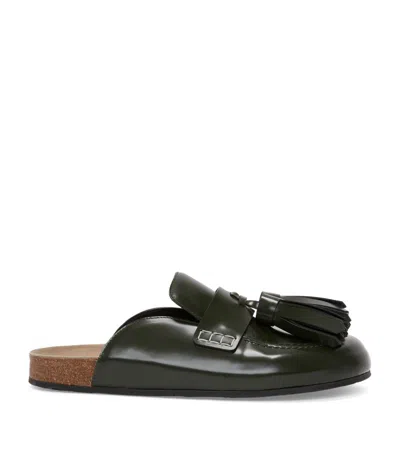 Jw Anderson Patent Leather Tassel Loafer Mules In Green
