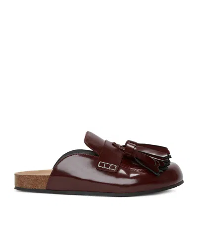 Jw Anderson Tassel Loafer Leather Mules In Red