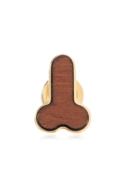 Jw Anderson Penis Stud Earring In Gold/brown