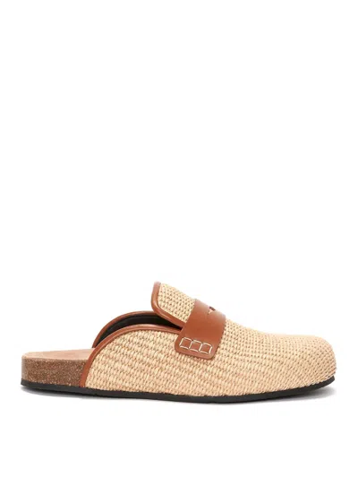 Jw Anderson Penny-slot Raffia Mules In Neutrals