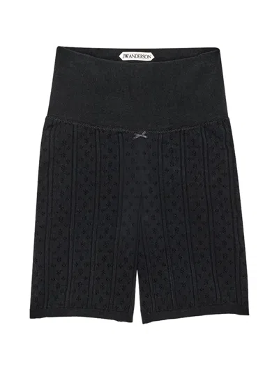 Jw Anderson Perforated Knit Mini Shorts For Women In Black
