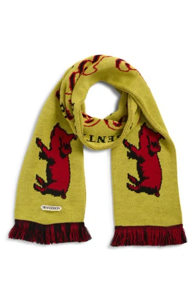 Jw Anderson Piglet Jacquard Football Scarf In Yellow