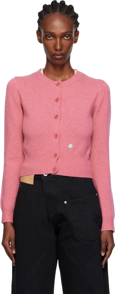 Jw Anderson Pink Contrast Embroidery Cardigan