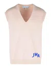 Jw Anderson Pink Sleeveless Vest With V Neck And Contrasting Logo Embroidery On The Front In Nude & Neutrals
