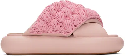 JW ANDERSON PINK CROCHET TWISTER PLATFORM SLIDES