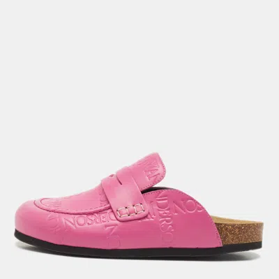 Pre-owned Jw Anderson Pink Embossed Leather Flat Mules Size 37