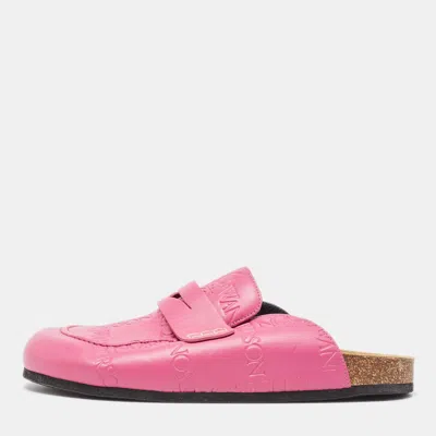 Pre-owned Jw Anderson J.w. Anderson Pink Logo Embossed Leather Loafer Mules Size 44