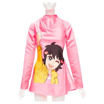 Pre-owned Jw Anderson Pink Run Hany Manga Print Irregular Cut Peplum Mini Dress Uk6 Xs
