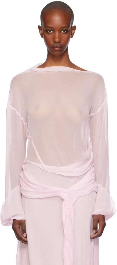 Jw Anderson Pink Sheer Long Sleeve Blouse In 324 Pale Pink