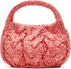 Jw Anderson Cable-knit Leather-trimmed Raffia Tote Bag In 340 Bubblegum