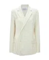 Jw Anderson Paneled Striped Wool-blend Drill Blazer In White