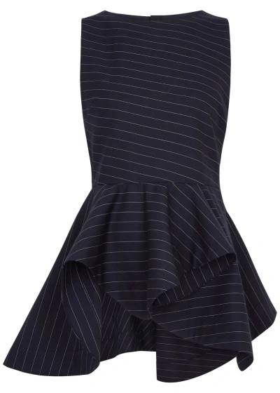 Jw Anderson Pinstriped Peplum Stretch-wool Top In Navy