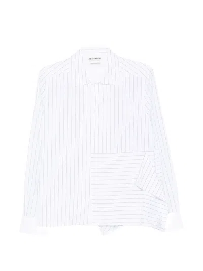 Jw Anderson Pinstripe-print Asymmetric-hem Shirt In White