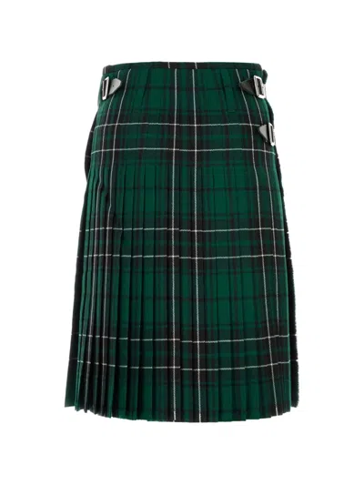 Jw Anderson Wool Skirt Pleated Plaid Buckle Straps In Green