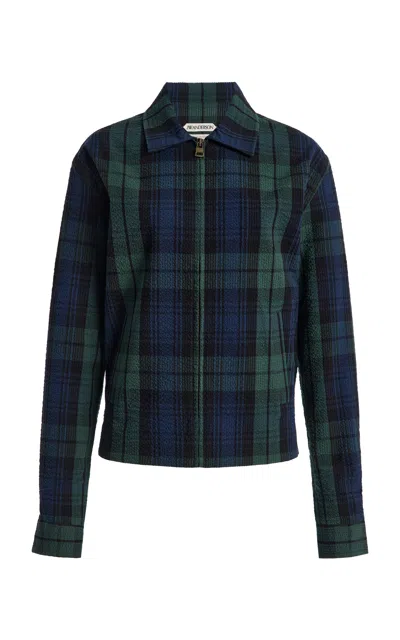 Jw Anderson Plaid Zipped Cotton Jacket In Green