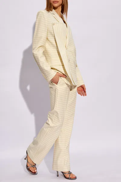 Jw Anderson High Waist Straight Trousers With Low Welt Pockets And Pinstripe Design In Brown