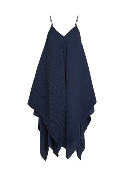 Jw Anderson Pleated Asymmetric Chiffon Midi Dress In Blue