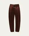 Jw Anderson Pleated D-ring Satin Trousers In Chestnut