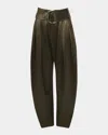 Jw Anderson Pleated D-ring Satin Trousers In Green
